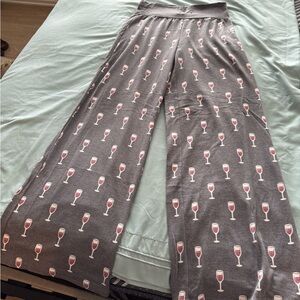 Gray Wine Glass Print Women's Pajama Pants